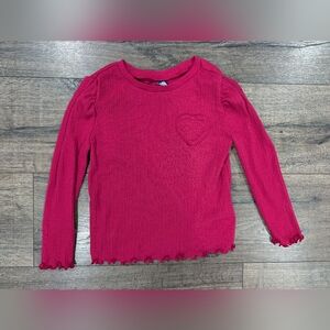 Old Navy 5T Dark Pink Long Sleeve Ribbed Heart Shirt Top Girls Lettuce Edge Trim